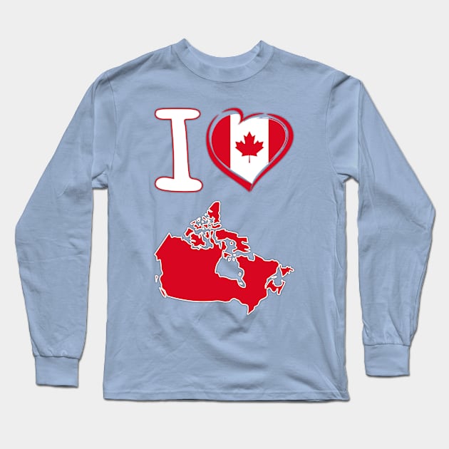 I love Canada. Canadian flag in the shape of a heart. country map Long Sleeve T-Shirt by Mashmosh